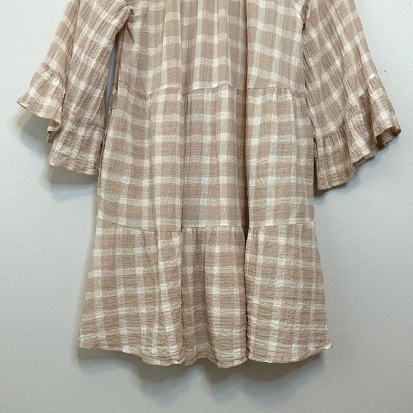 🎉SHOW ME YOUR MUMU Viola Plaid Mini Dress Cream Medium - Picture 13 of 14
